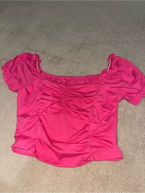 SHEIN Hot Pink Ruched Puff Sleeve Top